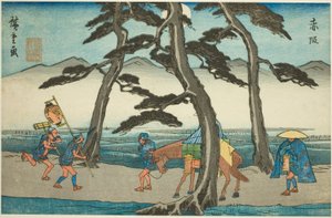 Akasaka, "Tokaido'nun Elli Üç İstasyonu (Tokaido gojusan tsugi no uchi)" serisinden Gyosho Tokaido olarak da bilinir by Utagawa Hiroshige