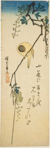 İpeksi wisteria üzerinde kuş by Utagawa Hiroshige