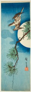 Guguk kuşu, çam dalı ve dolunay by Utagawa Hiroshige