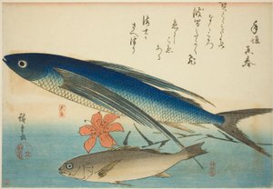 İsimsiz bir balık serisinden uçan balık ve Ichimochi by Utagawa Hiroshige