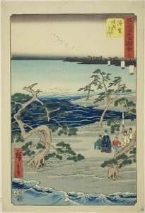 Hamamatsu: Ünlü Mırıldanan Çamlar (Hamamatsu, meisho zazanza no matsu), no. Dikey Tokaido olarak da bilinen "Elli Üç İstasyonun Ünlü Manzaraları (Gojusan tsugi meisho zue)" serisinden 30 by Utagawa Hiroshige