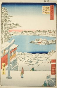"Edo'nun Yüz Ünlü Manzarası (Meisho Edo hyakkei)" serisinden Yushima Tenjin Tapınağı'ndan (Yushima Tenjin sakaue tenbo) Tepeden Görünüm by Utagawa Hiroshige