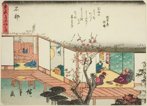 Ishibe, "Tokaido'nun Elli Üç İstasyonu (Tokaido gojusan tsugi)" serisinden, aynı zamanda Şiirli Tokaido (Kyoka iri Tokaido) olarak da bilinir. by Utagawa Hiroshige