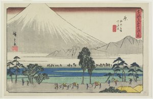 Göl kenarında Kashiwahara Dinlenme Alanı ve Fuji Dağı Manzaralı, Hara, 1841-1842
