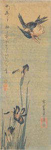 Bir İris üzerinde uçan Kingfisher by Utagawa Hiroshige