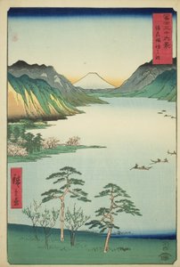 Shinano Eyaletindeki Suwa Gölü (Shinshu Suwa no mizuumi), "Fuji Dağı'nın Otuz Altı Manzarası (Fuji sanjurokkei)" serisinden by Utagawa Hiroshige