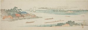 Edo banliyölerinin isimsiz bir dizi ünlü manzarasından Naka Nehri'nin ağzı (Nakagawa guchi no zu) by Utagawa Hiroshige
