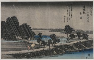Edo Çevresinin Sekiz Görünümü serisinden Azuma Tapınağında Gece Yağmuru, 1830