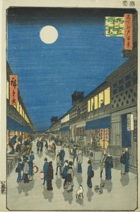 "Edo'nun Yüz Ünlü Manzarası (Meisho Edo hyakkei)" serisinden Saruwaka-machi'nin (Saruwaka-machi yoru no kei) Gece Görünümü by Utagawa Hiroshige