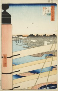 Nihon Köprüsü ve Edo Köprüsü (Nihonbashi, Edobashi), "Edo'nun Yüz Ünlü Manzarası (Meisho Edo hyakkei)" dizisinden by Utagawa Hiroshige