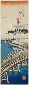Karda görülen Nihon Köprüsü (Nihonbashi setchu no kei), "Doğu Başkentinde Ünlü Manzaralar (Toto meisho)" dizisinden by Utagawa Hiroshige