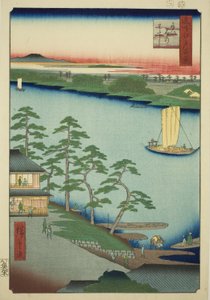Niijuku Feribotu (Niijuku no watashi), "Edo'nun Yüz Ünlü Manzarası (Meisho Edo hyakkei)" dizisinden by Utagawa Hiroshige