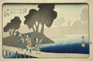 nın-nin. 37: Miyanokoshi, serinin "xty-dokuz S Tachion s of te kissokaido (Kisokaidorokujukyu yandaki ev)" dizisinden by Utagawa Hiroshige