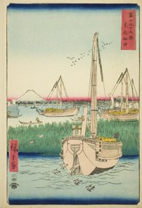 Doğu Başkentindeki Tsukuda Adası'ndan (Toto Tsukuda oki), "Fuji Dağı'nın Otuz Altı Manzarası (Fuji sanjurokkei)" dizisinden by Utagawa Hiroshige