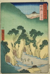 Sado Eyaleti: Altın Madenleri (Sado, Kinzan), "Altmış Tek İldeki Ünlü Yerler (Rokujuyoshu meisho zue)" dizisinden by Utagawa Hiroshige