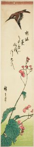 Begonyaların üzerinde uçan serçe by Utagawa Hiroshige