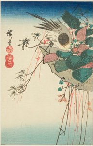 Asılı bir ekici üzerinde serçe by Utagawa Hiroshige