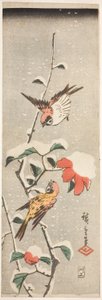 Karda Serçeler ve Kamelya by Utagawa Hiroshige