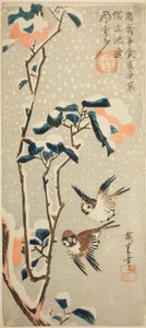 Karda Serçeler ve Kamelya by Utagawa Hiroshige