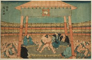 Ekoin Tapınağı Bölgelerindeki Sumo Maçı (Ekoin keidai sumo no zu), "Doğu Başkentinde Ryogoku (Toto Ryogoku)" serisinden by Utagawa Hiroshige