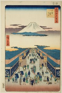 Surugacho, "Edo'nun Yüz Ünlü Manzarası (Meisho Edo hyakkei)" dizisinden by Utagawa Hiroshige