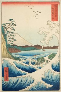 Suruga Eyaletindeki Satta Denizi (Suruga Satta no kaijo), "Fuji Dağı'nın Otuz Altı Manzarası (Fuji sanjurokkei)" dizisinden by Utagawa Hiroshige