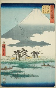 Yoshiwara: Fuji Bataklığı ve Ukishima Ovası (Yoshiwara, Fuji no numa ukishima ga hara), "Elli Üç İstasyonun Ünlü Manzaraları (Gojusan tsugi meisho zue)" serisinden no. 15, Dikey Tokaido olarak da bilinir by Utagawa Hiroshige