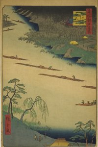 Zenkoji Tapınağı ve Kawaguchi'deki Feribot (Kawaguchi no watashi Zenkoji), "Edo'nun Yüz Ünlü Manzarası (Meisho Edo hyakkei)" serisinden by Utagawa Hiroshige