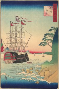Hollanda Gemisi, Tsushima Sahili açıklarında demir atıyor, 3. ay, 1859. by Utagawa Hiroshige II