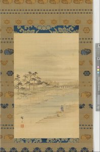 Nehir manzarası: kereste depoları ve sallar, 19. yüzyılın ortaları. by Utagawa Hiroshige II