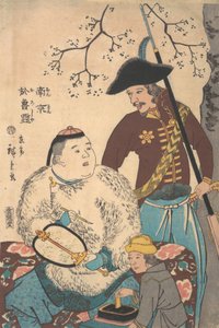 Ruslar ve Çinli Bir Yelpaze Yazıyor, 12. ay, 1860. by Utagawa Hiroshige II