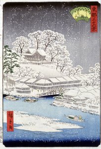 Kar altında bir köy, Japonya - Hiroshige tarafından Japon baskısı -19. yüzyıl