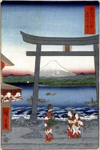 Geyşalar ve Fuji Dağı - Hiroshige Utagawa tarafından Japon baskısı