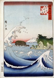 Huzursuz denizin arkasında Fuji Dağı - Hiroshige tarafından Japon baskısı