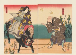 Çiftçi kara öküz üzerinde saraya eşlik ediyor by Utagawa Kunisada (I)