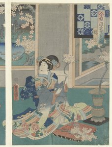 üçüncü ay Yayoi (nesne üzerindeki başlık) On iki ay boyunca Modern Genji hikayeleri (dizi başlığı) Imayo Genji junikagetsu no uchi (nesne üzerinde seri başlığı) by Utagawa Kunisada (I)