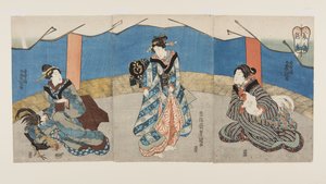 Horoz dövüşü sırasındaki güzeller (Bijin Toriaiu) (renkli tahta baskı) by Utagawa Kunisada