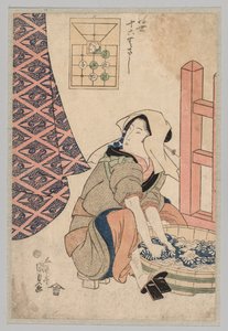 Oturan Kadın Ahşap Küvette Giysi Yıkanıyor by Utagawa Kunisada