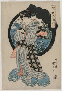 Yüzen Dünyanın Altı Tama Nehri serisinden El Aynalı Kadın by Utagawa Kunisada