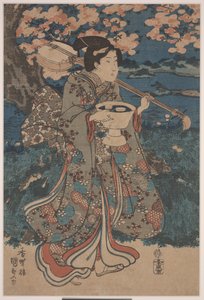 Kiraz Çiçeği İzleme Partisine Gitmek (renkli gravür) by Utagawa Kunisada III