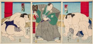 Shakaigawa ve Ayasemawa sumo dövüşçüleri. Utagawa Kuniteru Damgası (1808-1876)