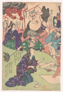 diz çökmüş kadın Otsu-e (dizi adı) by Utagawa Kuniyoshi (possibly)