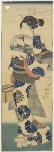 (Fanlı ve Kriket Kafesli Kadın), 1843-1847 by Utagawa Kuniyoshi