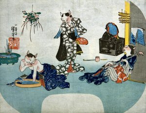 Yazın Rahatlayan Antropomorfik Kediler, 1842 dolayları by Utagawa Kuniyoshi