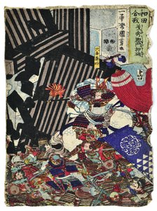 Asahina Saburo Yoshihide büyük kapıyı yıkıyor by Utagawa Kuniyoshi