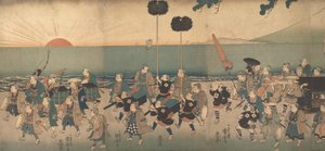 Boys Play-oyunculuk bir Daimyo Alayı, 19. yüzyıl. by Utagawa Kuniyoshi