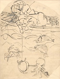 Daikoku ve Ebisu, Yedi Mutluluk Tanrısından ikisi. by Utagawa Kuniyoshi