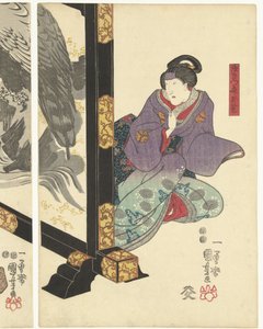 Katlanır ekranda üç oyuncu by Utagawa Kuniyoshi