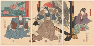 Katlanır ekranda üç oyuncu by Utagawa Kuniyoshi