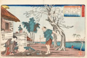 Kakkyo ve karısı, bebek oğullarını gömmek için kazdıkları çukurdan bir altın çömlek çıkarırken, imzalı Ichiyusai Kuniyoshi ga, 1843 (renkli tahta baskı) by Utagawa Kuniyoshi